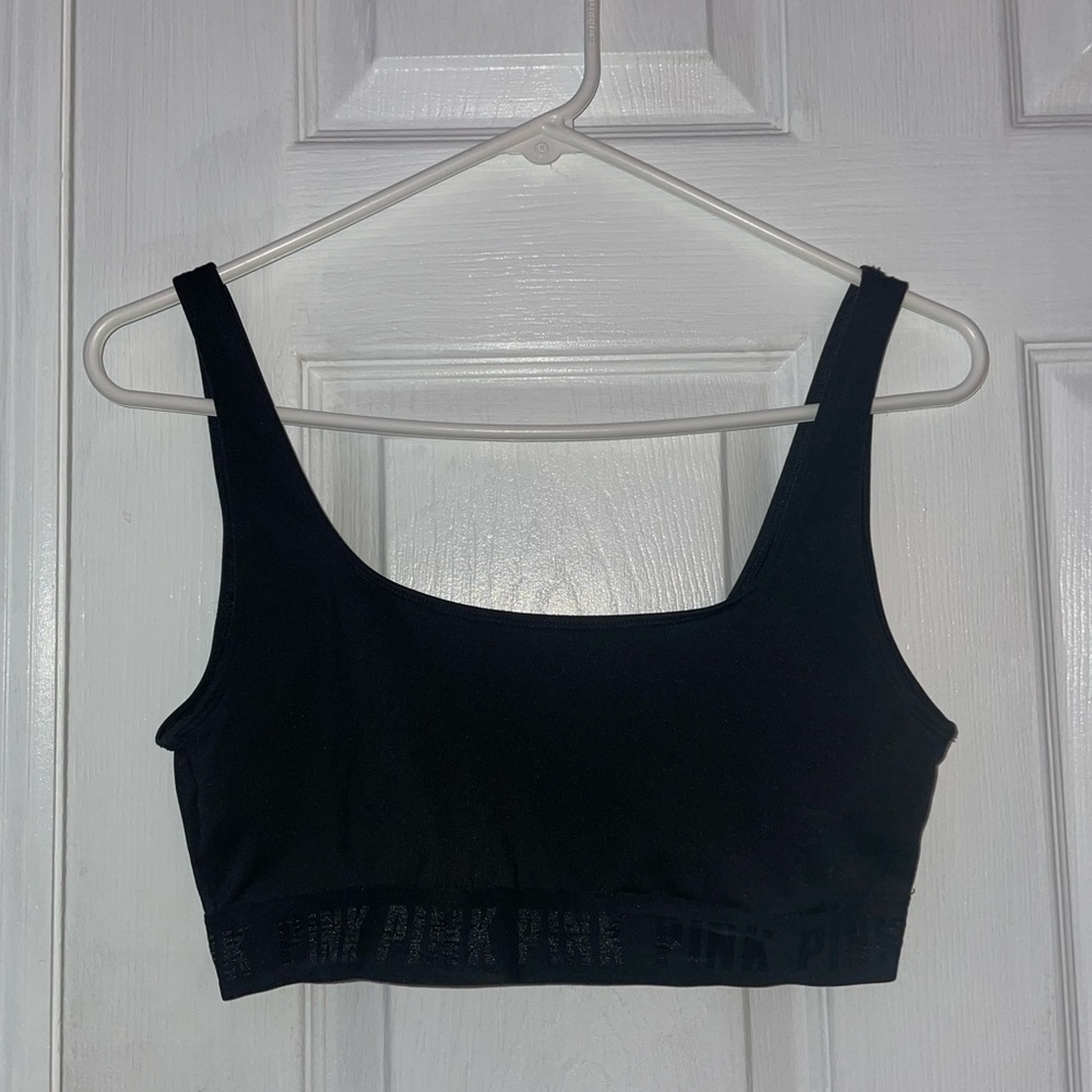 PINK black scoop neck sports bra - medium